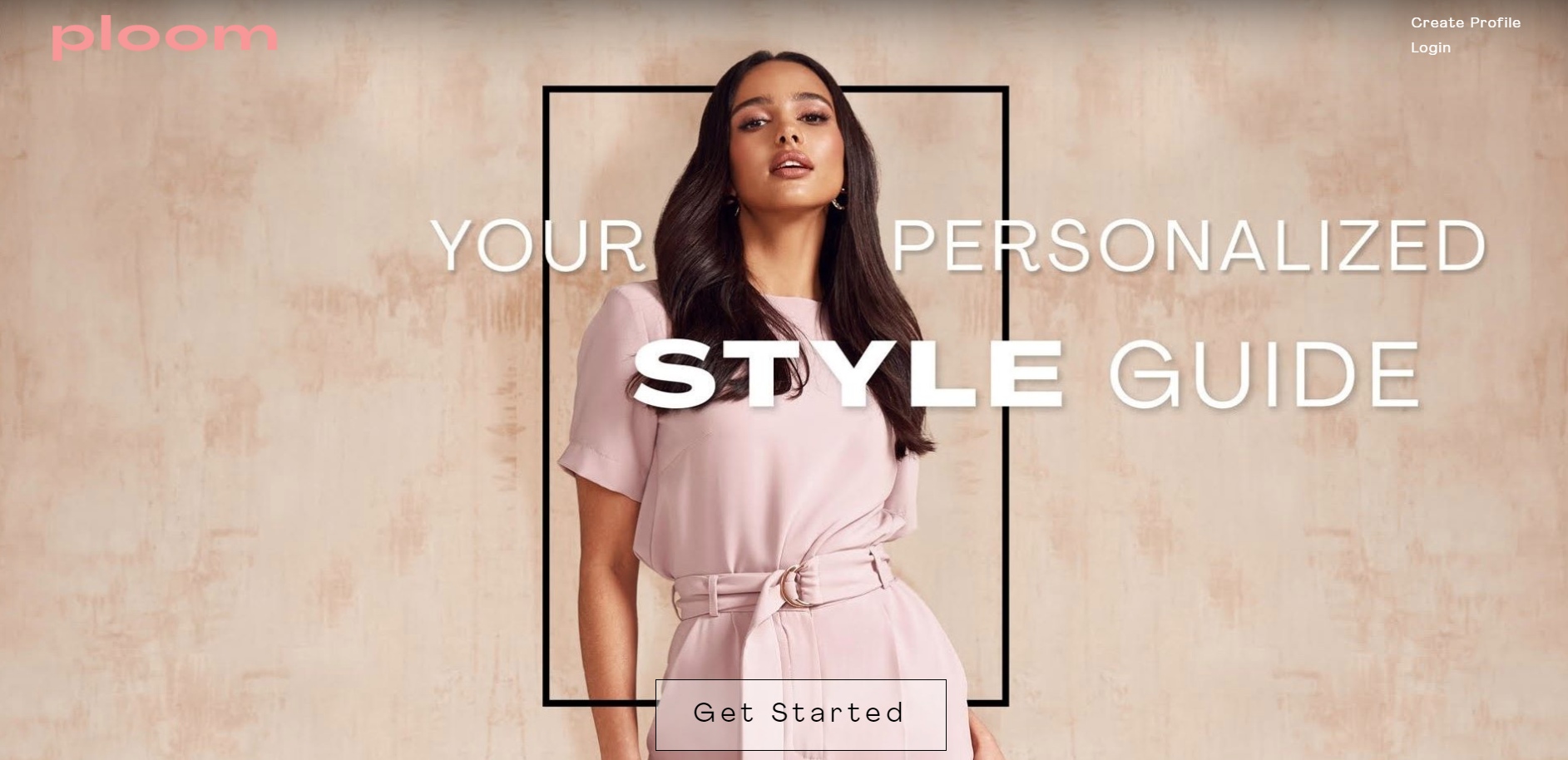 Landing page of a website for a for fashion retail. The center of the page has a strong conjfident female model wearing a pink outfit with a matching sash belt.